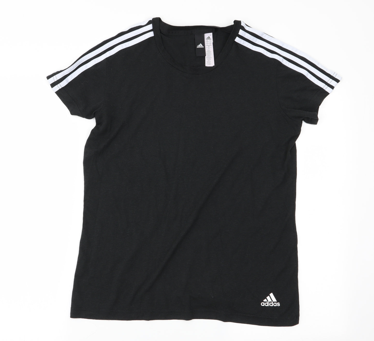 adidas Womens Black Striped  Basic T-Shirt Size 16