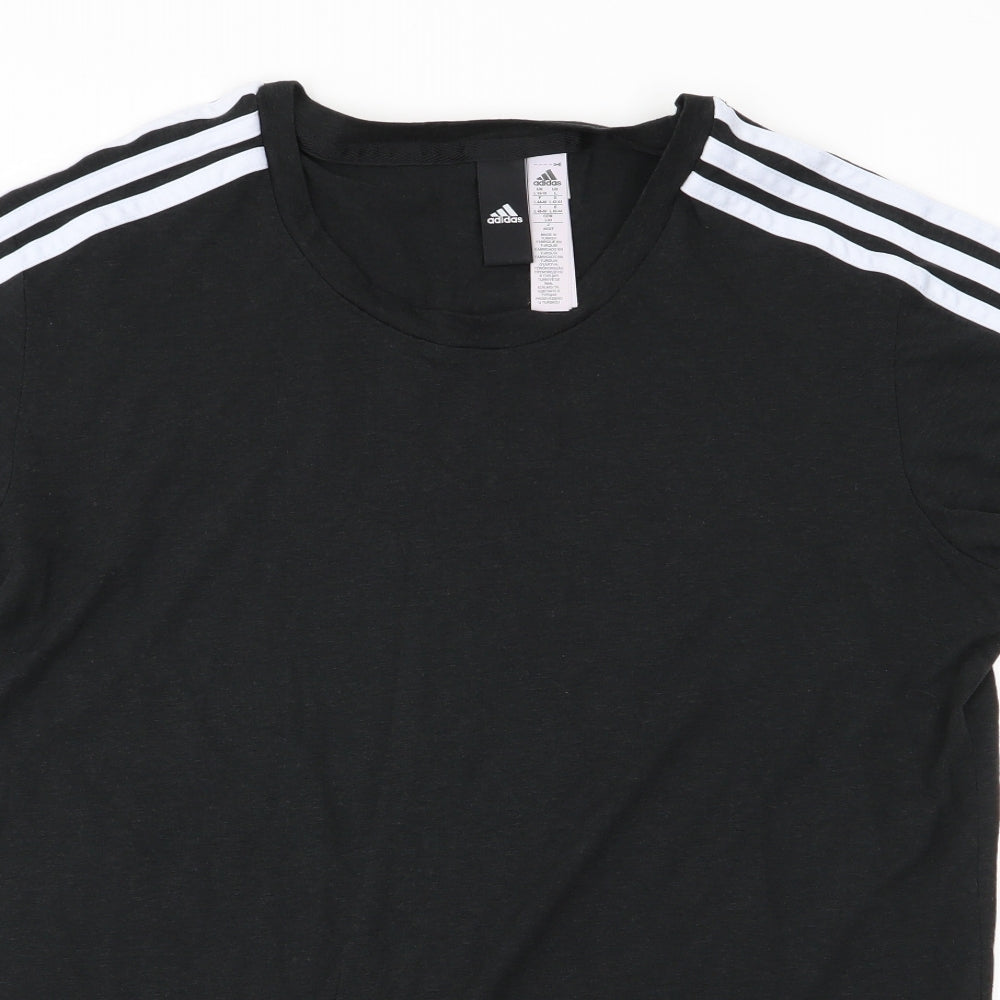 adidas Womens Black Striped  Basic T-Shirt Size 16
