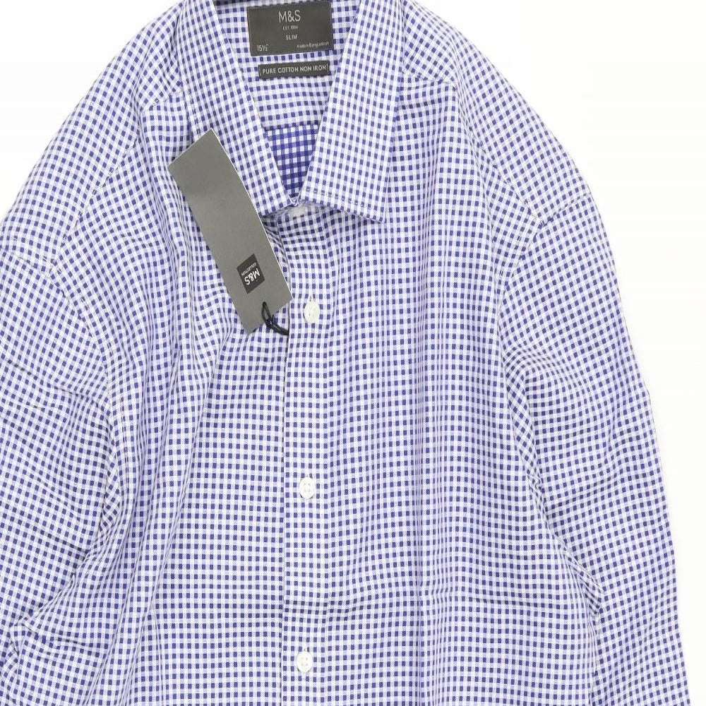M&S Mens Multicoloured Check   Dress Shirt Size 15.5