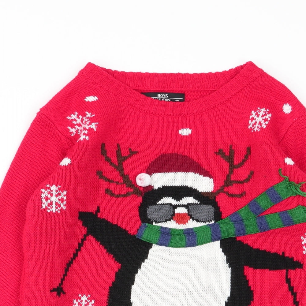 Matalan Boys Red   Pullover Jumper Size 9 Years  - christmas