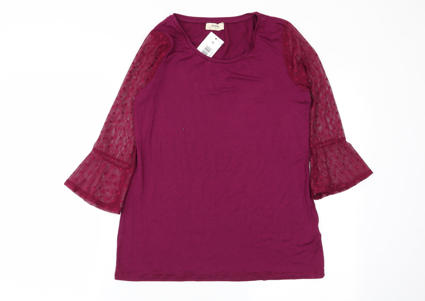 Papaya Womens Purple Polka Dot  Basic T-Shirt Size 10