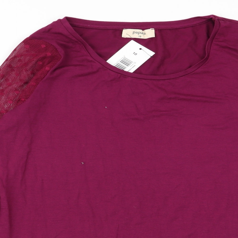 Papaya Womens Purple Polka Dot  Basic T-Shirt Size 10