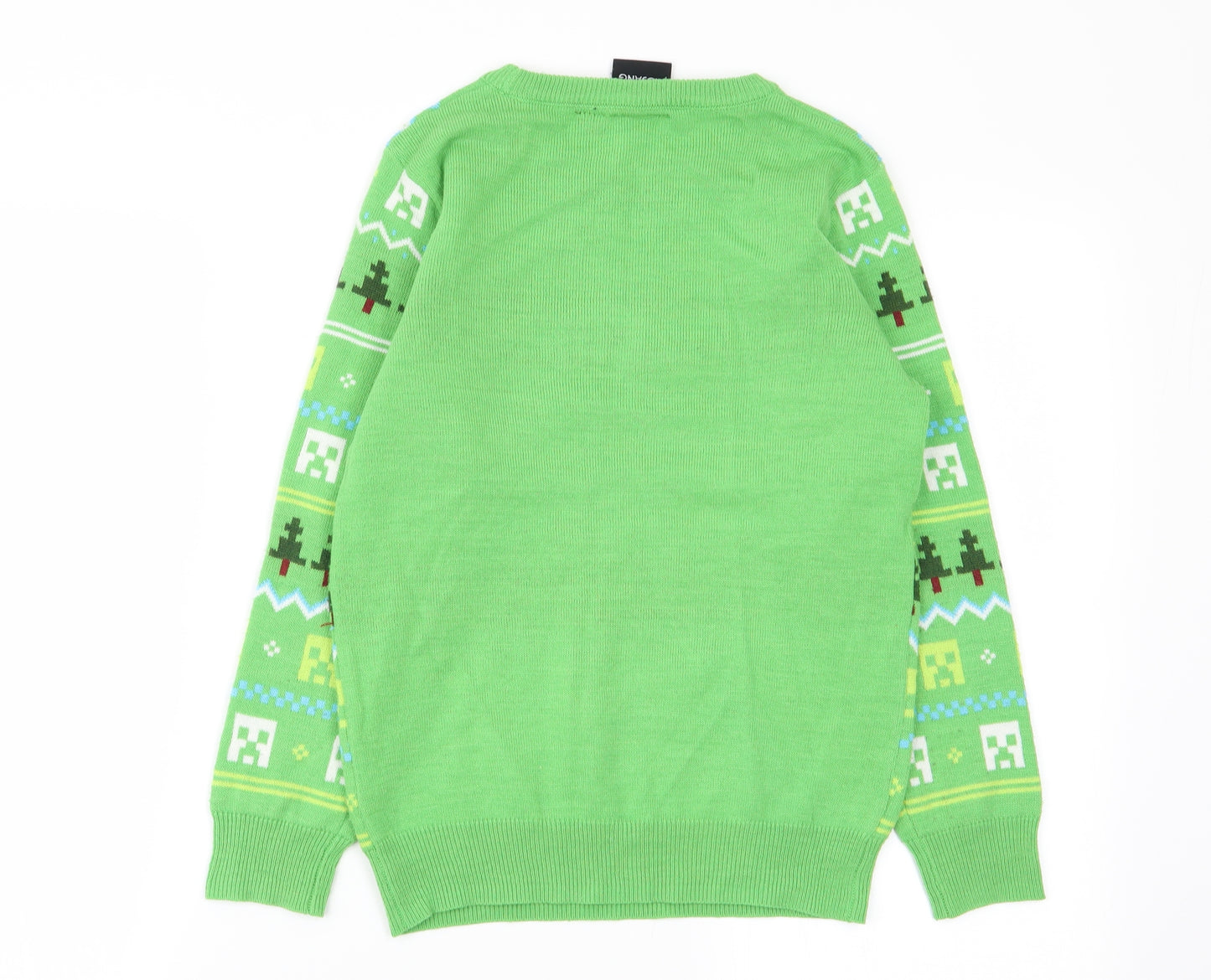 Mojang Boys Green Geometric  Pullover Jumper Size 9-10 Years  - minecraft