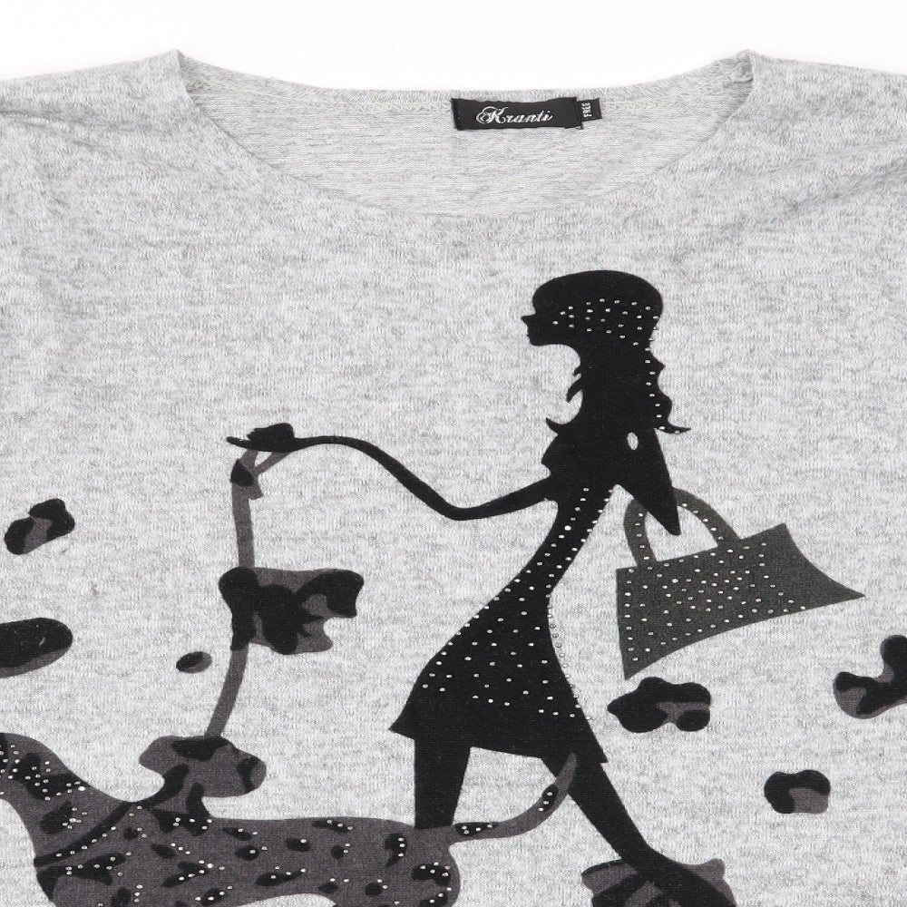 kranti Womens Grey Animal Print  Basic T-Shirt One Size