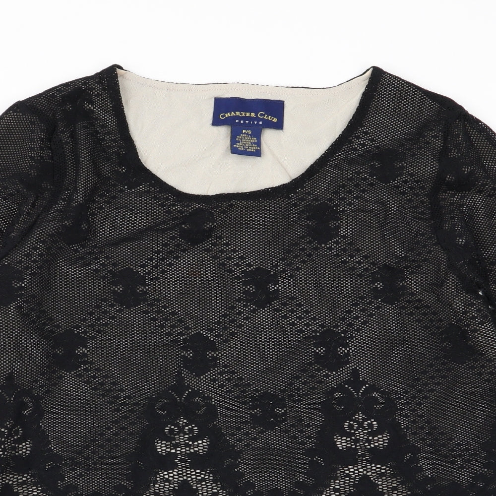 Charter Club Womens Black Floral  Basic T-Shirt Size S