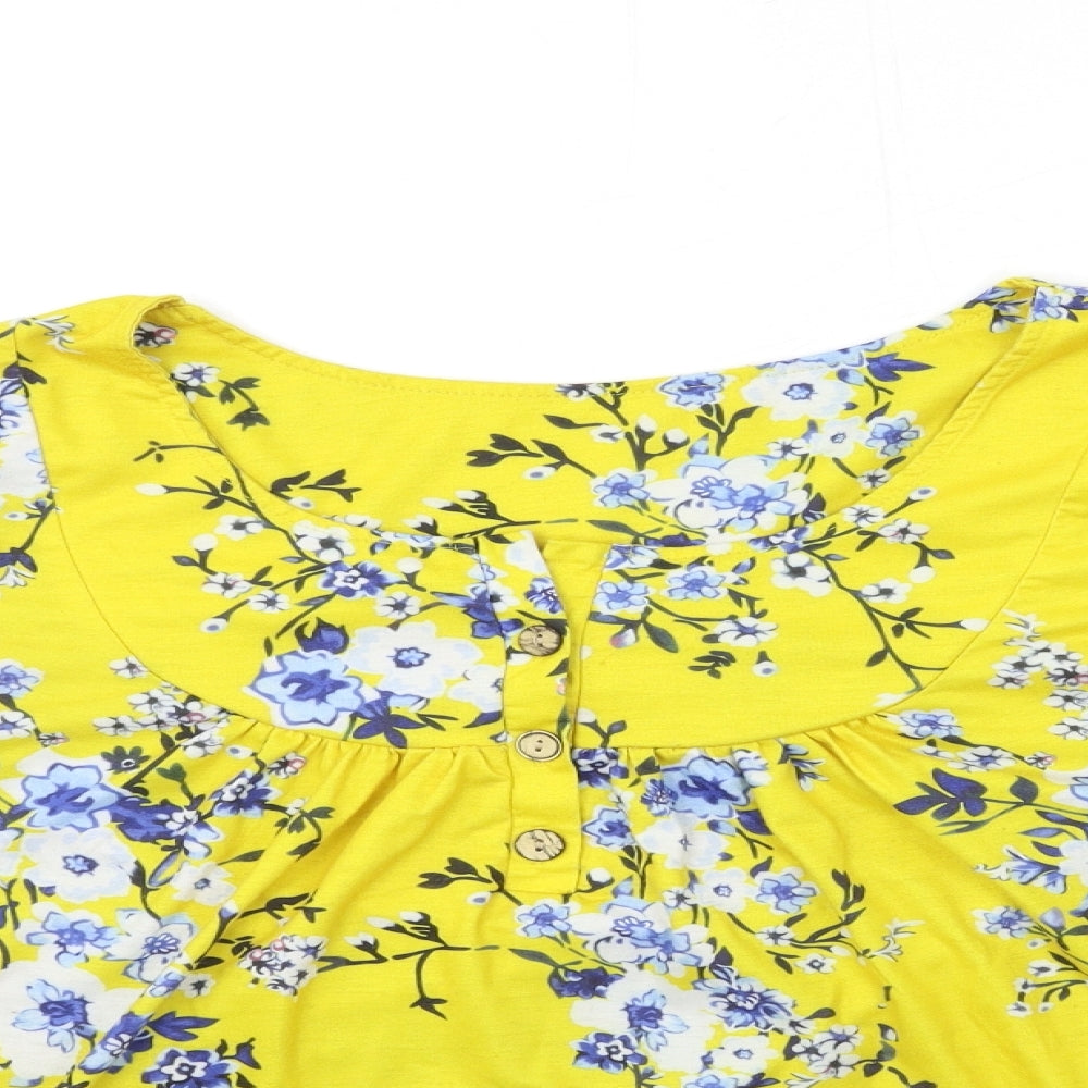 Preworn Womens Yellow Floral  Basic T-Shirt Size XL