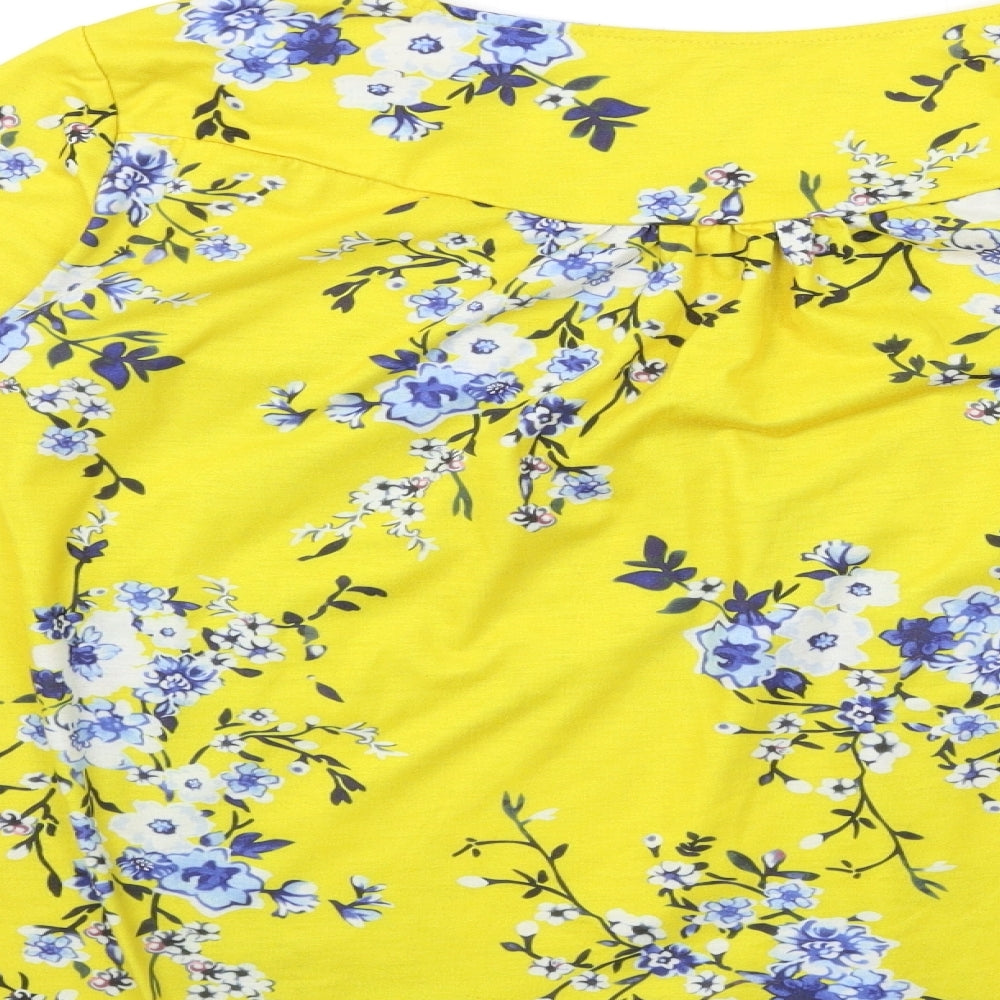 Preworn Womens Yellow Floral  Basic T-Shirt Size XL