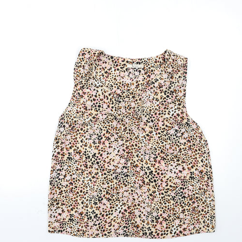 TU Womens Beige Animal Print  Basic Blouse Size 14