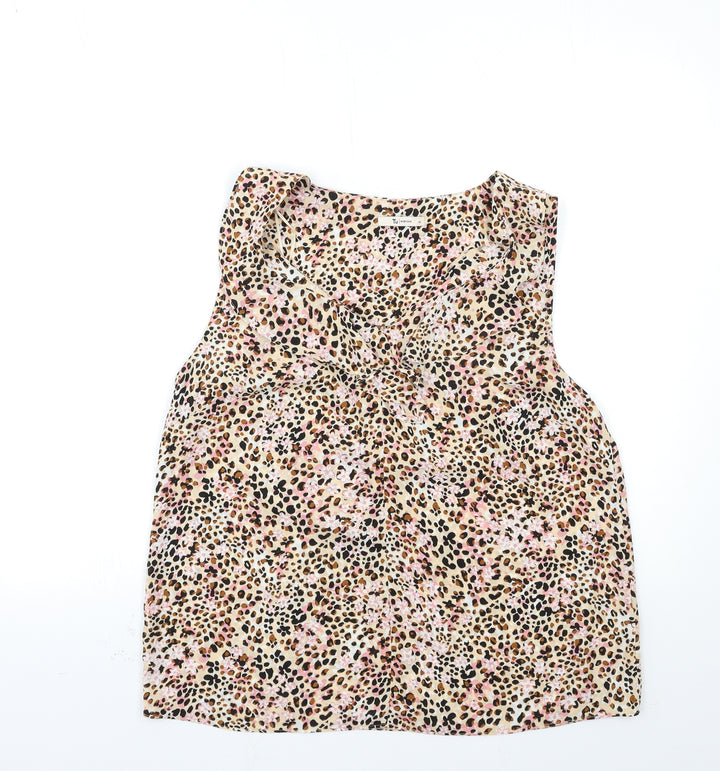 TU Womens Beige Animal Print  Basic Blouse Size 14