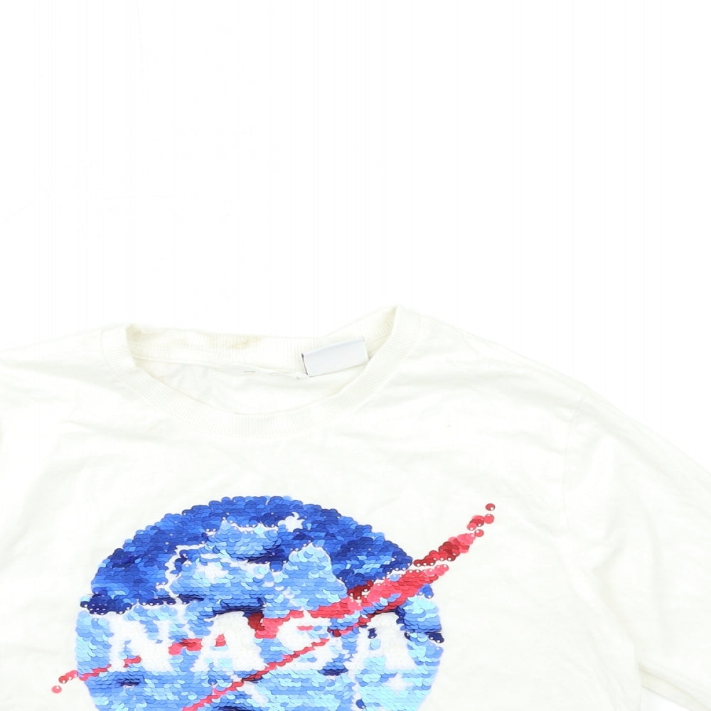 Marks and Spencer Girls White   Basic T-Shirt Size 8-9 Years  - NASA
