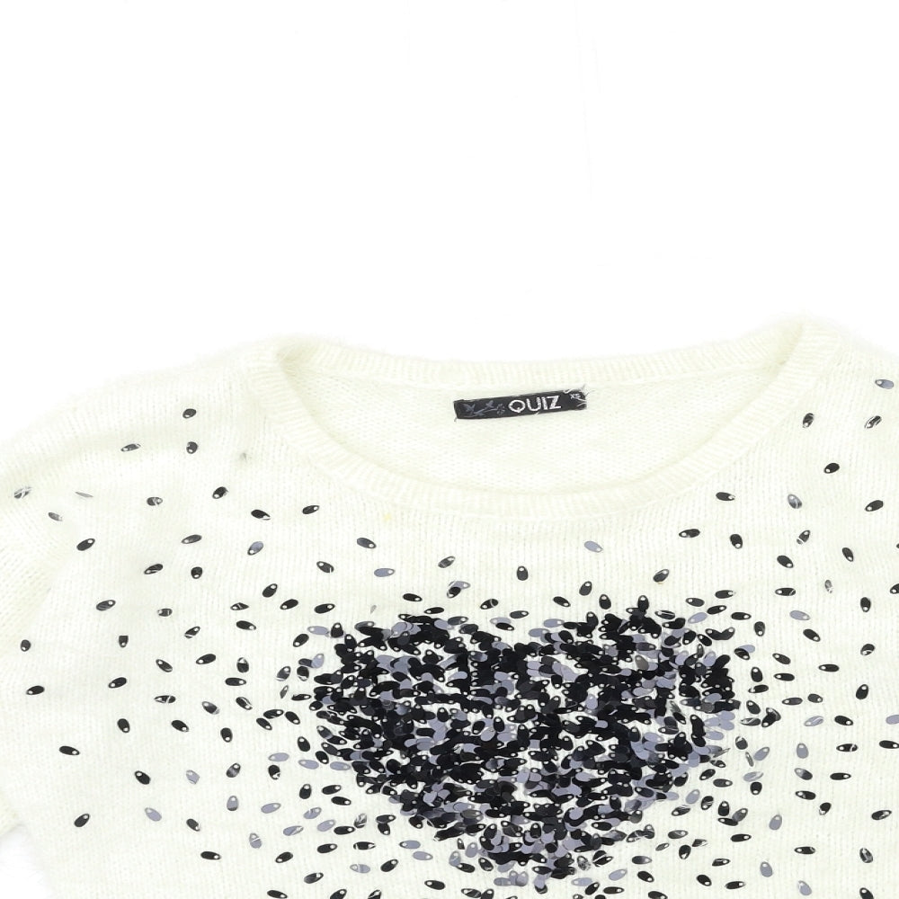 Quiz Womens White  Knit Pullover Jumper Size XS