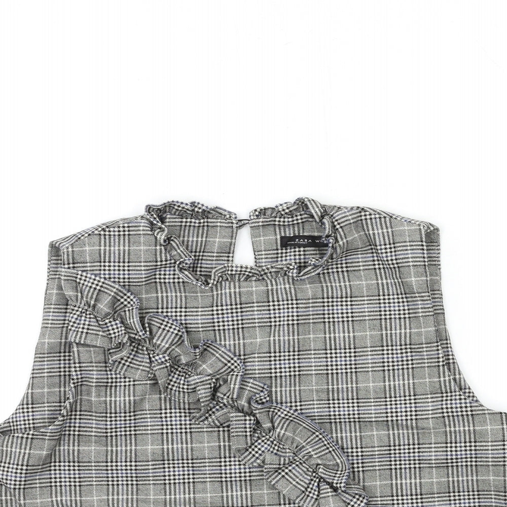 Zara Womens Green Check  Basic Tank Size M