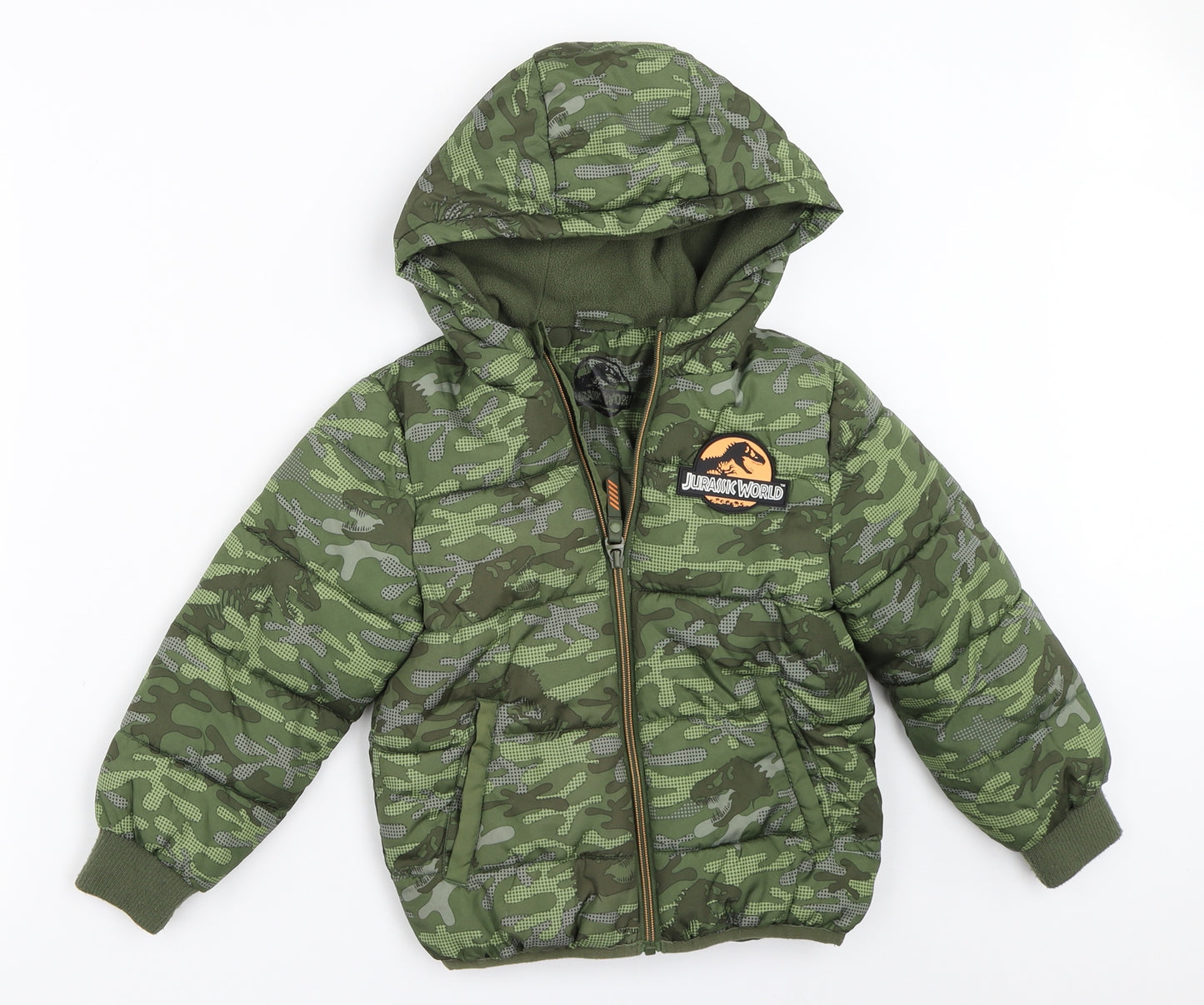 Primark Boys Green Camouflage  Puffer Jacket Coat Size 4-5 Years  - Jurassic World
