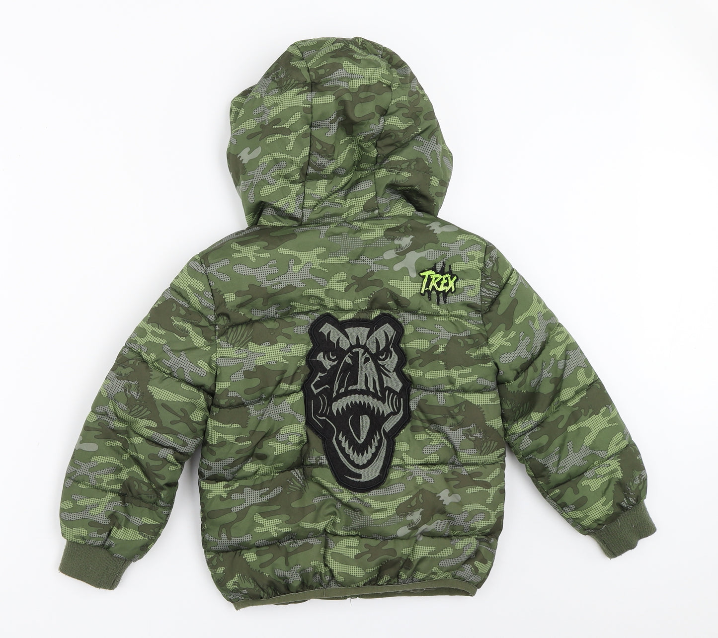 Primark Boys Green Camouflage  Puffer Jacket Coat Size 4-5 Years  - Jurassic World