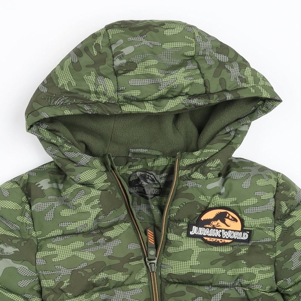 Primark Boys Green Camouflage  Puffer Jacket Coat Size 4-5 Years  - Jurassic World