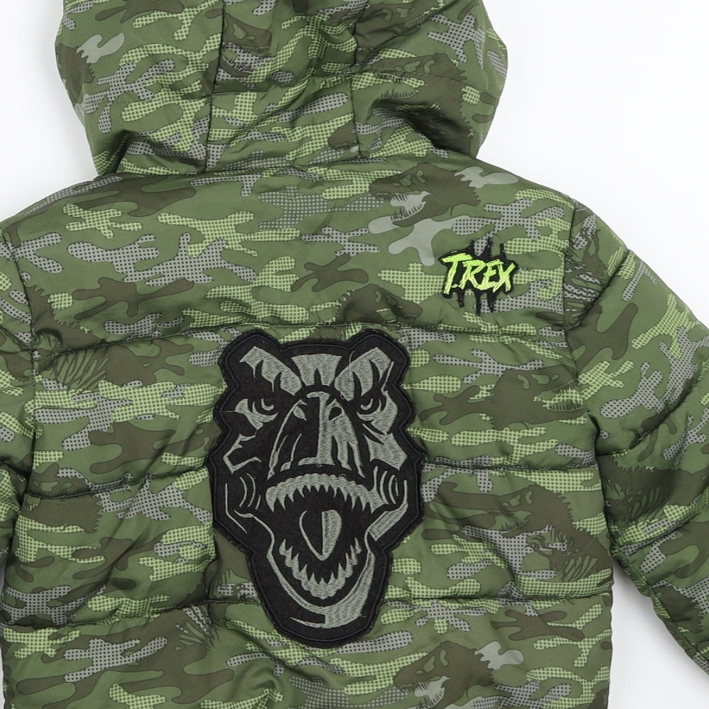 Primark Boys Green Camouflage  Puffer Jacket Coat Size 4-5 Years  - Jurassic World