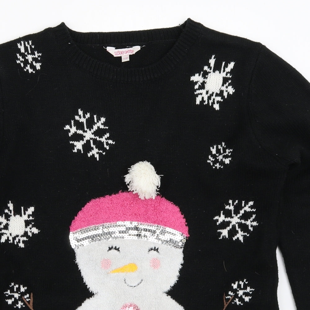 Miss Evie Girls Black   Pullover Jumper Size 13-14 Years  - christmas snowman