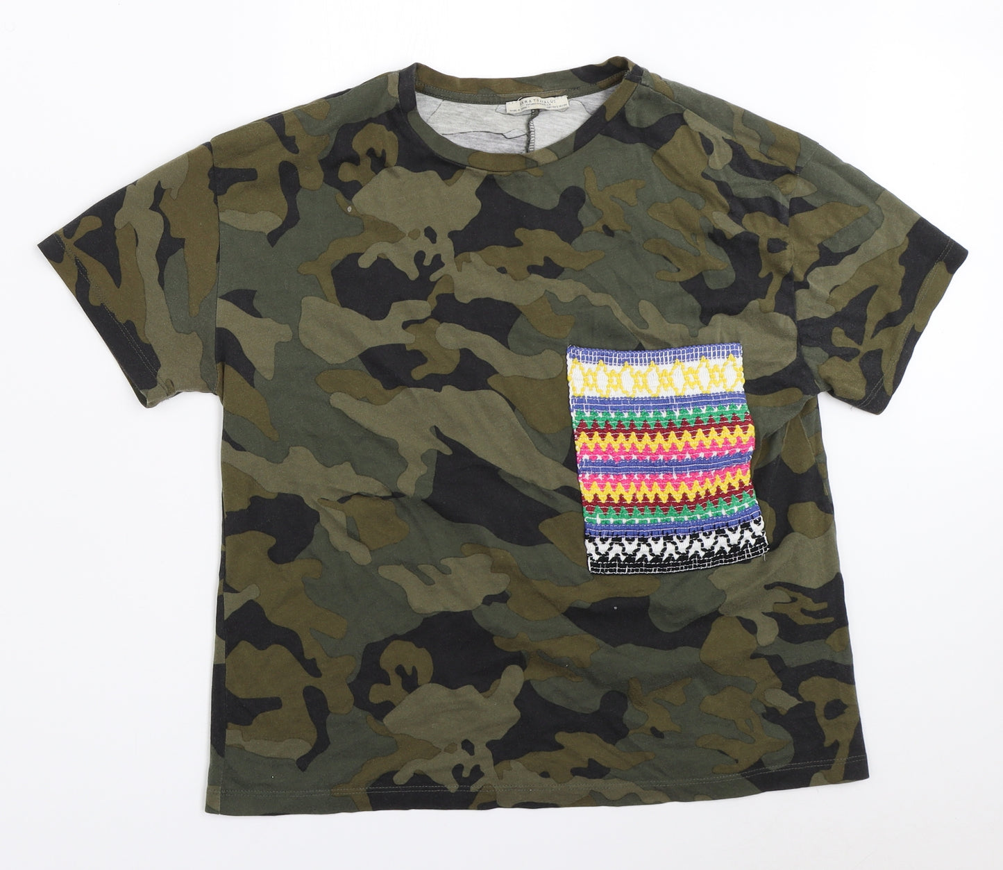 Zara Womens Green Camouflage  Basic T-Shirt Size S