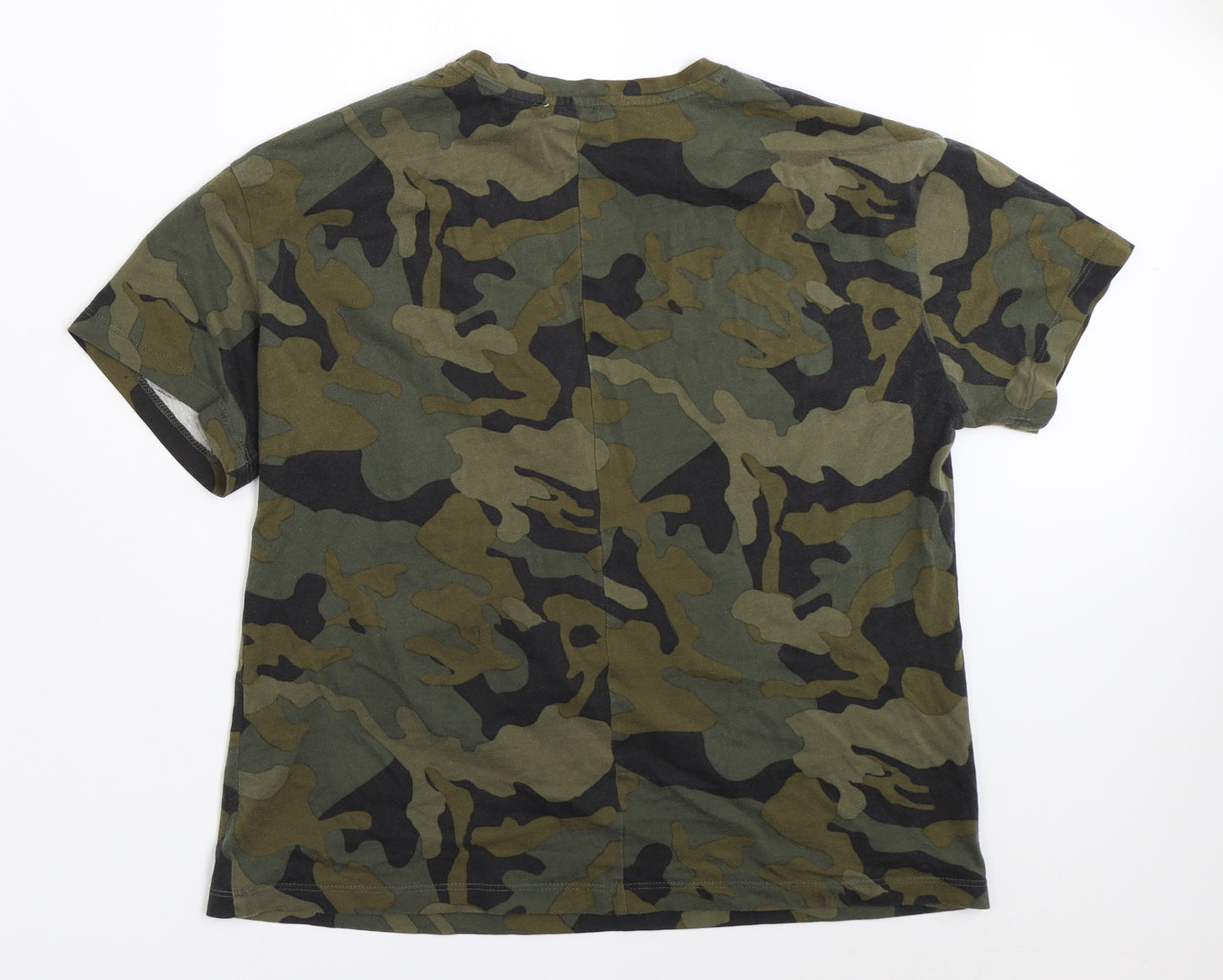 Zara Womens Green Camouflage  Basic T-Shirt Size S