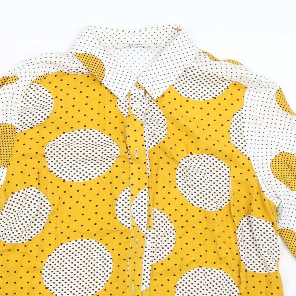TU Womens Yellow Polka Dot  Basic Blouse Size 16