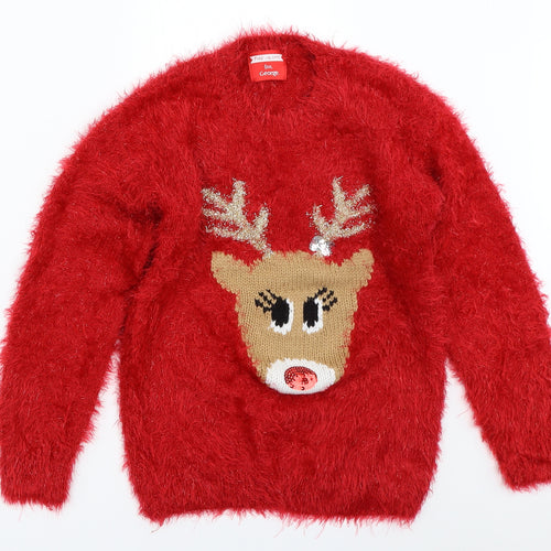 George Girls Red   Pullover Jumper Size 9-10 Years  - christmas