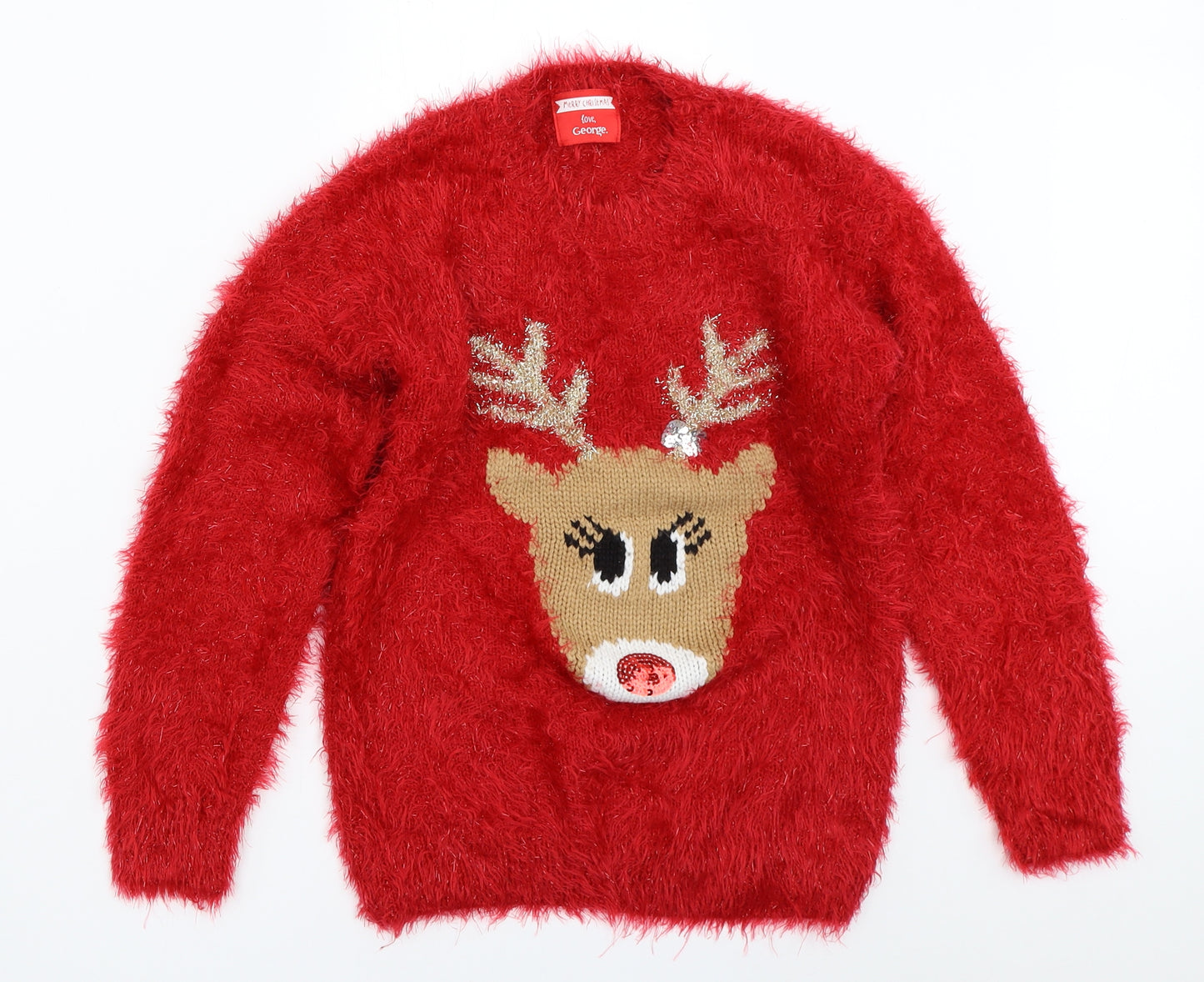 George Girls Red   Pullover Jumper Size 9-10 Years  - christmas