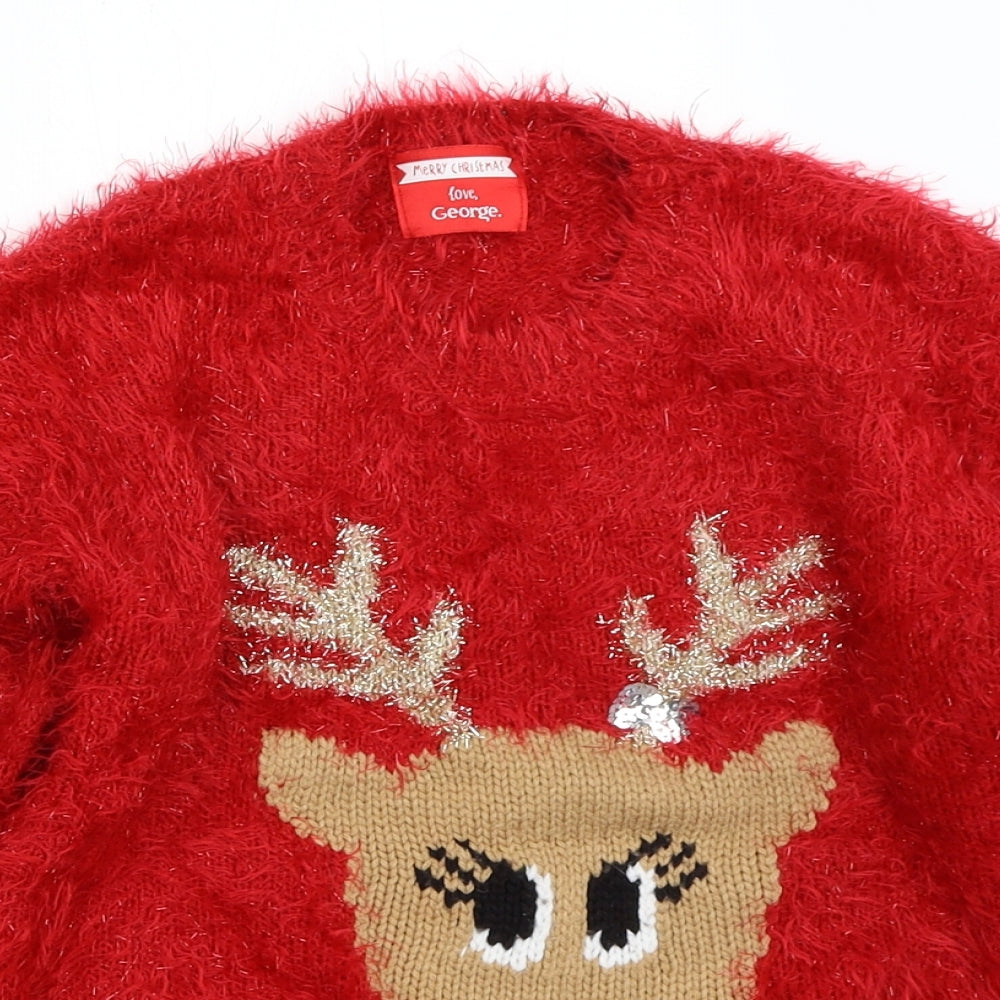 George Girls Red   Pullover Jumper Size 9-10 Years  - christmas