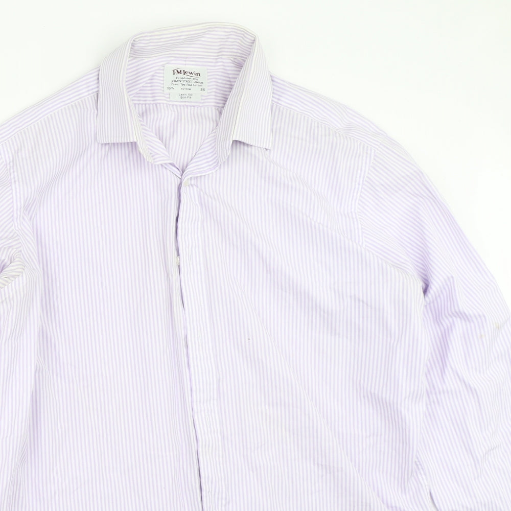 T.M.Lewin Mens Purple Striped   Button-Up Size 16.5