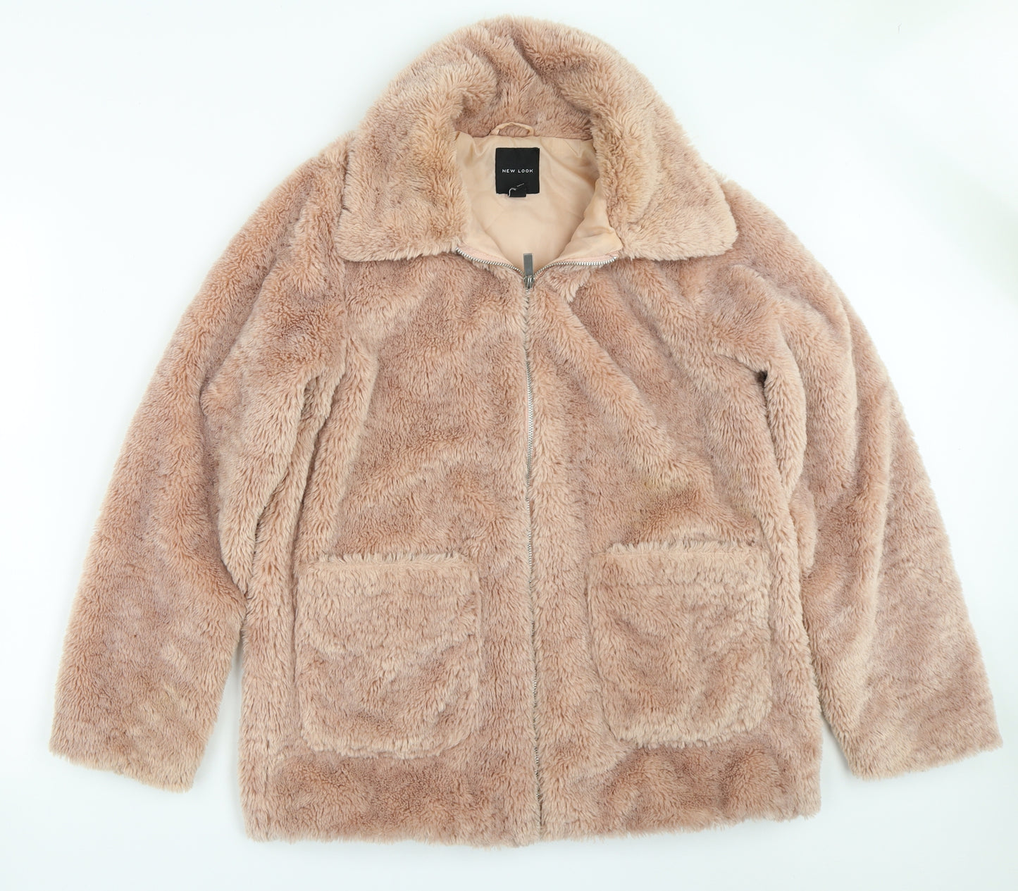 New Look Womens Pink   Overcoat Coat Size M  - faux fur