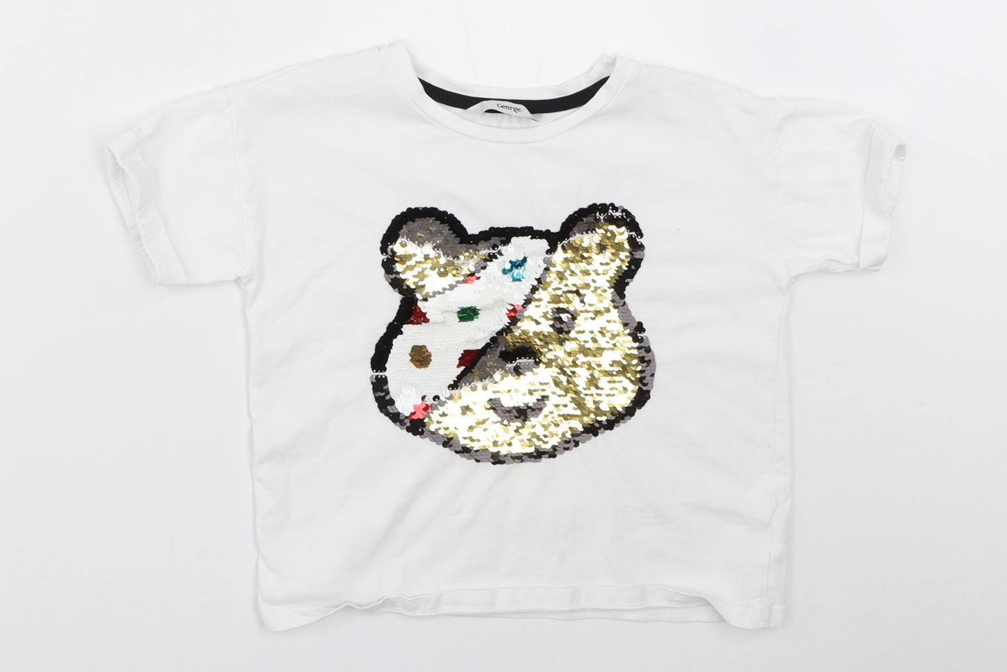 George Girls White   Basic T-Shirt Size 4-5 Years  - Pudsey Bear Children in Need