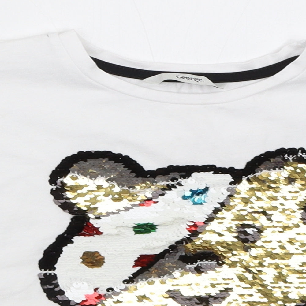 George Girls White   Basic T-Shirt Size 4-5 Years  - Pudsey Bear Children in Need