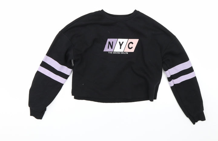 New Look Girls Black Striped Pullover Sweatshirt Size 12-13 Years