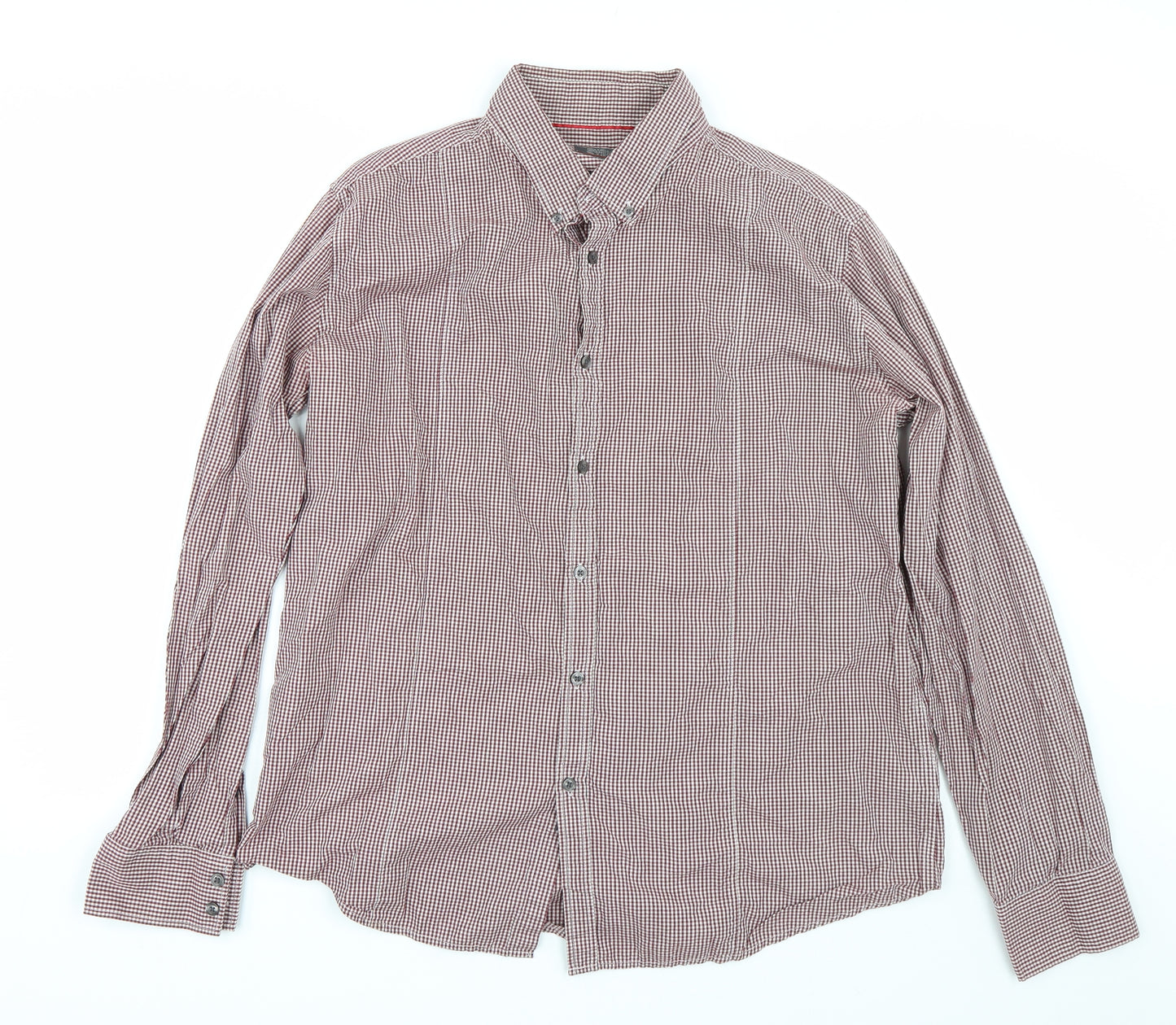 Jeff Banks Mens Red Plaid   Button-Up Size XL