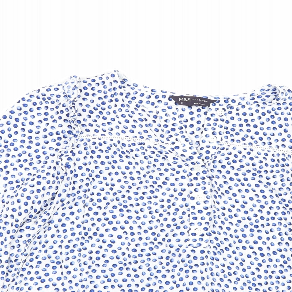 M&S Womens Blue Polka Dot  Basic T-Shirt Size 8
