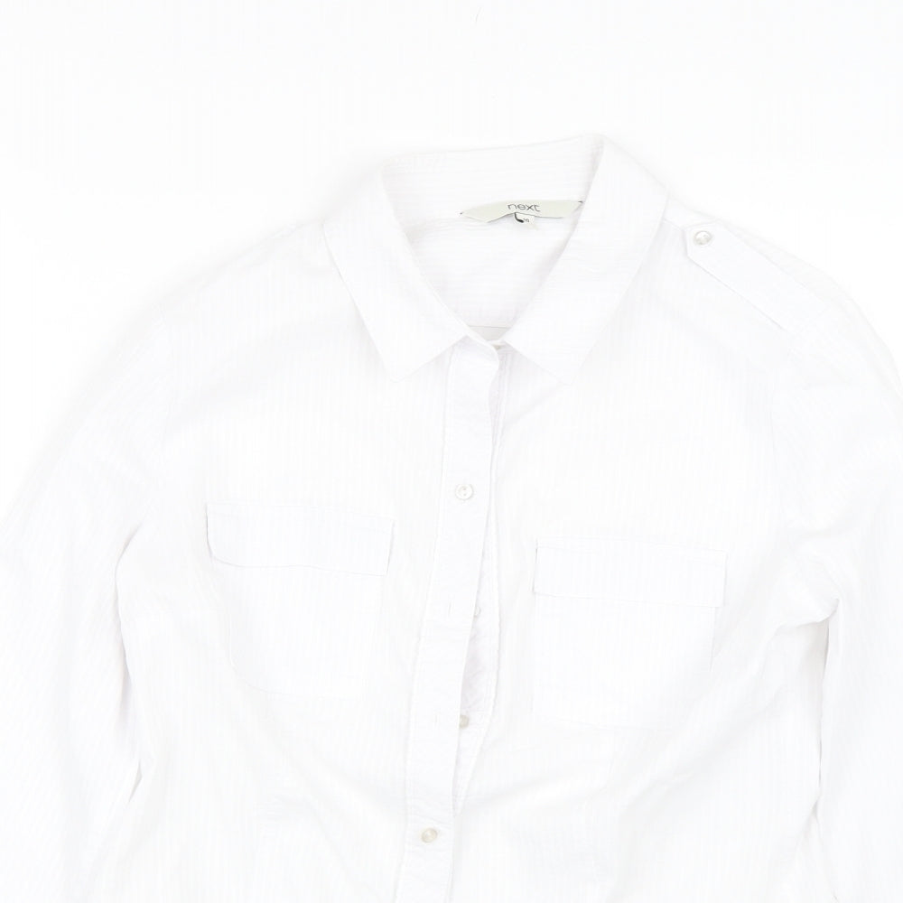 NEXT Womens White Striped  Basic Button-Up Size 10