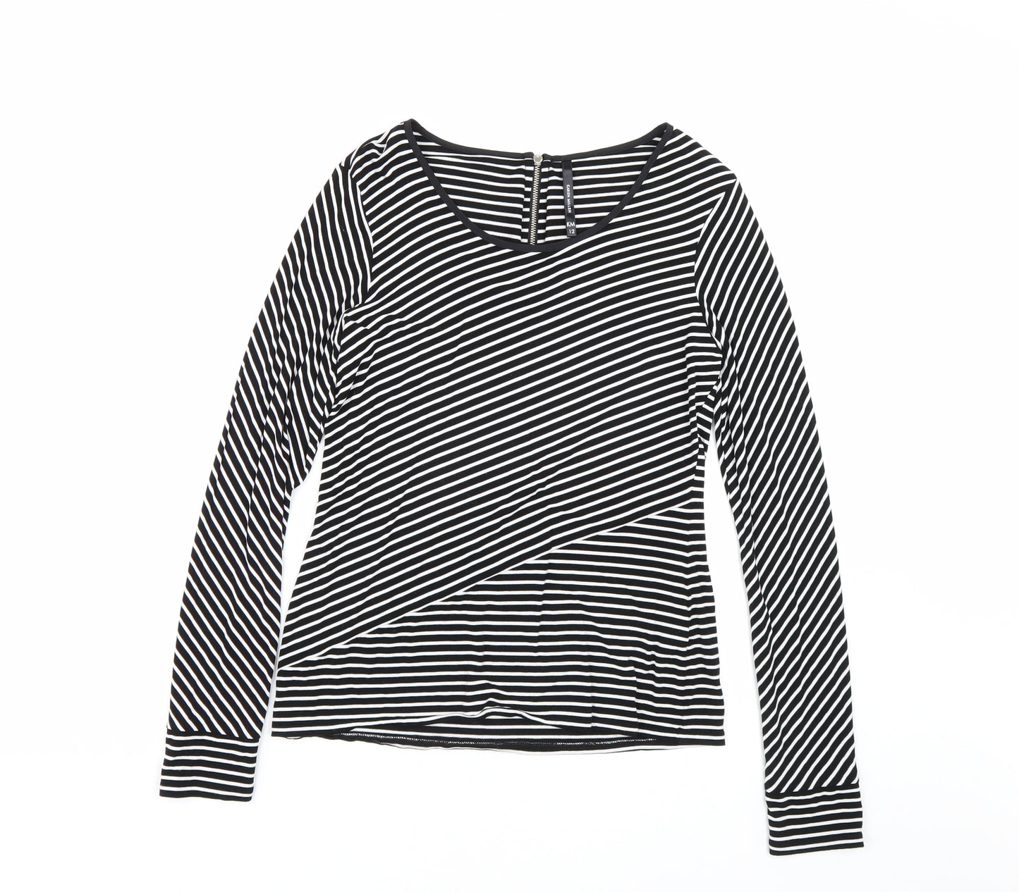 Karen Millen Womens Black Striped  Basic T-Shirt Size 12
