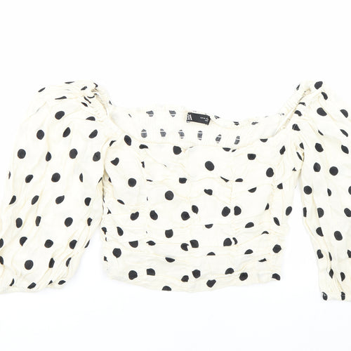 Zara Womens Beige Polka Dot  Cropped T-Shirt Size M