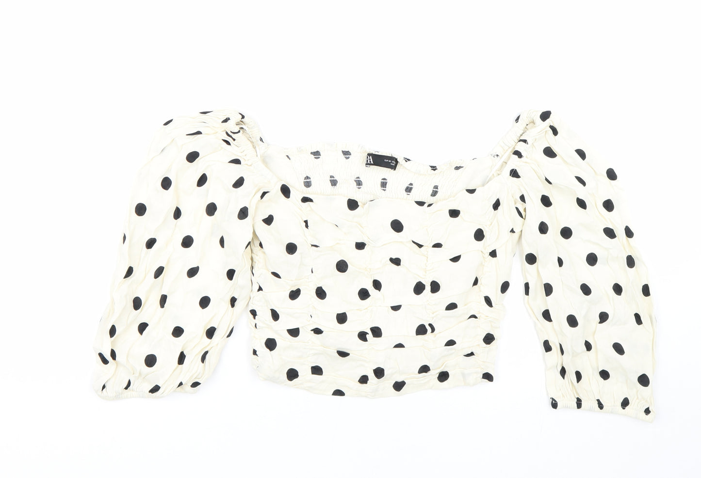 Zara Womens Beige Polka Dot  Cropped T-Shirt Size M