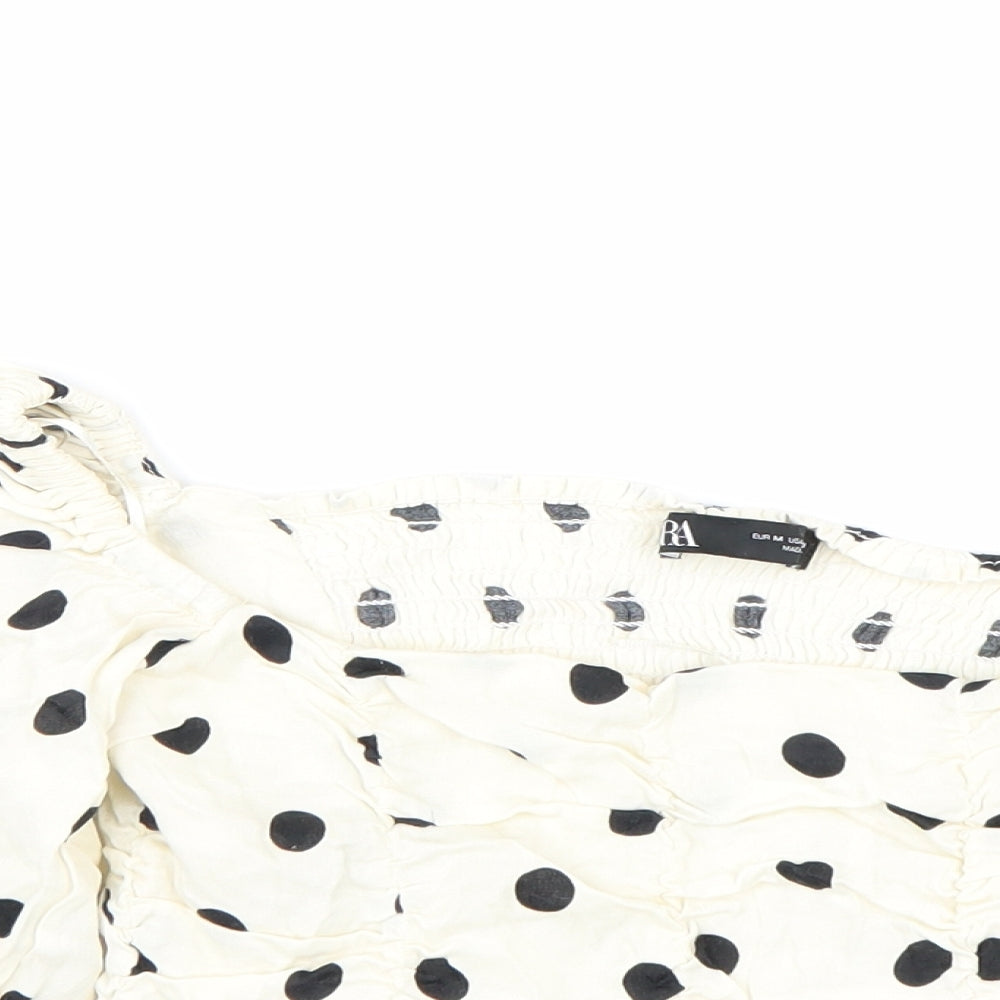 Zara Womens Beige Polka Dot  Cropped T-Shirt Size M