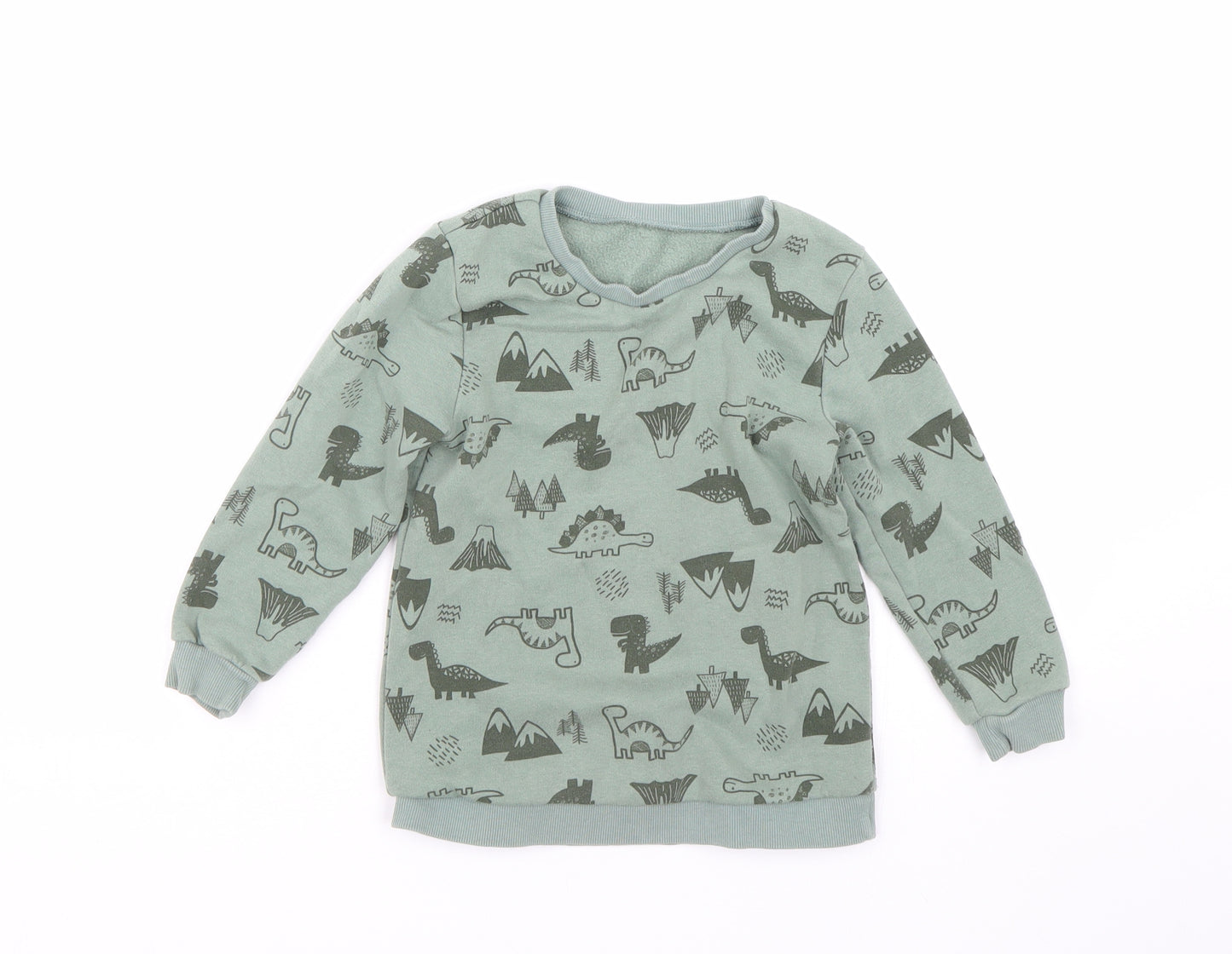 Matalan Boys Green Animal Print  Pullover Sweatshirt Size 4-5 Years  - Dinosaur Print