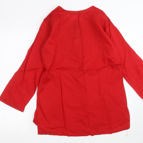Preworn Womens Red   Basic Blouse Size 16  - Floral embroidery