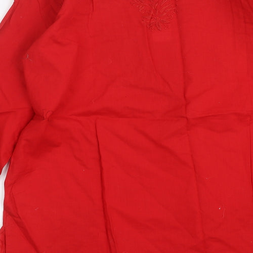 Preworn Womens Red   Basic Blouse Size 16  - Floral embroidery