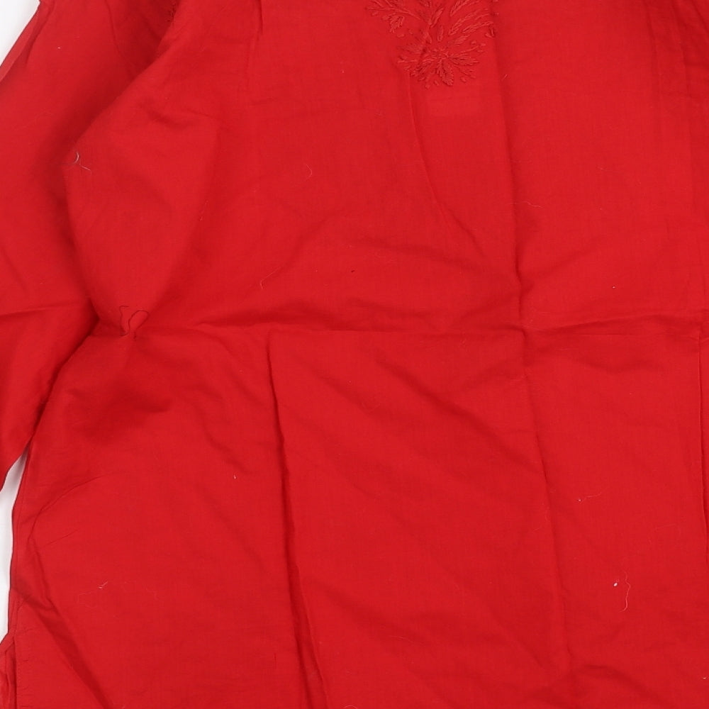 Preworn Womens Red   Basic Blouse Size 16  - Floral embroidery