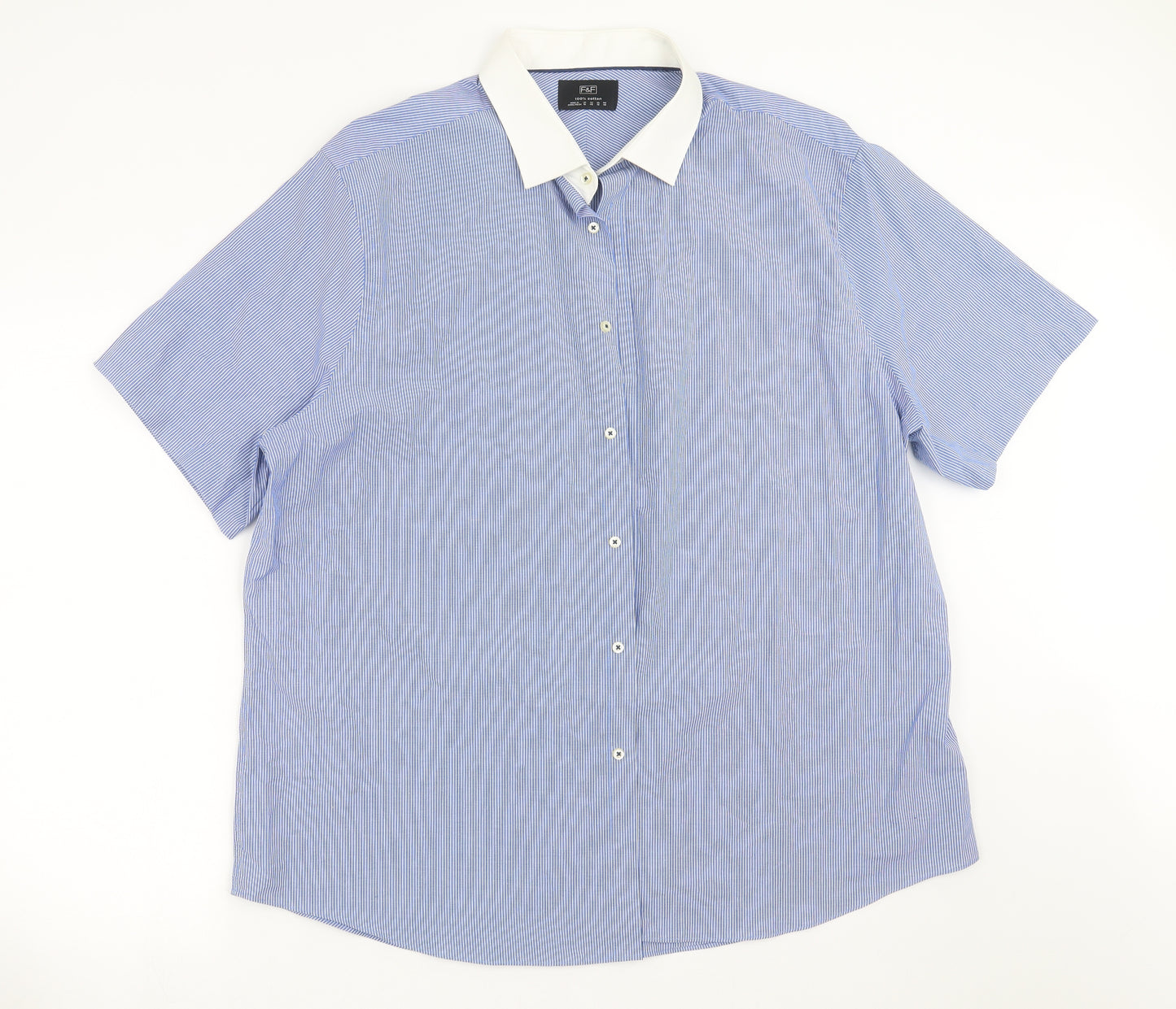 F&F Mens Blue Striped   Button-Up Size 18