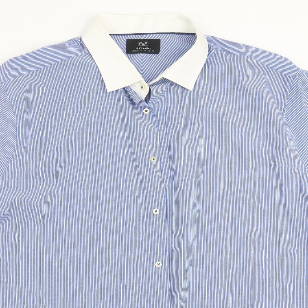 F&F Mens Blue Striped   Button-Up Size 18