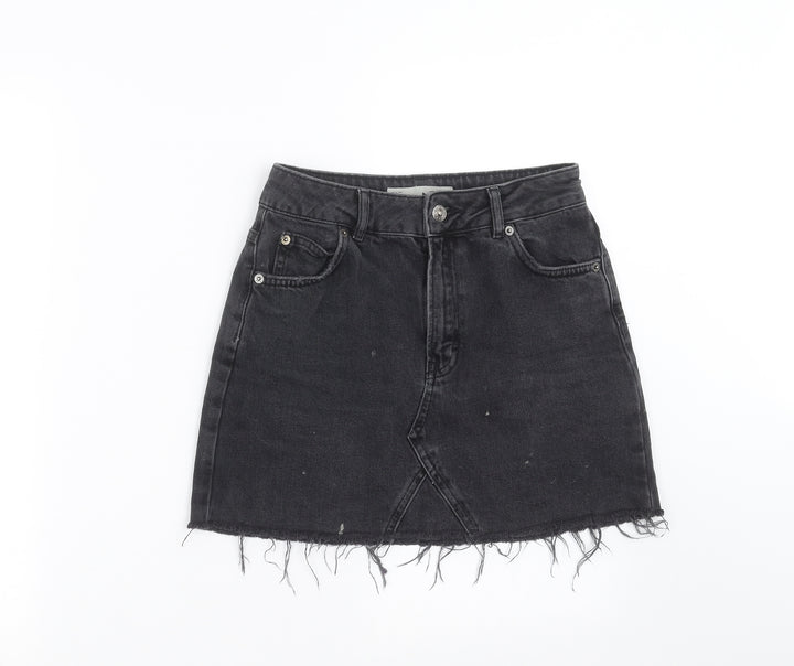 Topshop Womens Grey Denim Mini Skirt Size 6 - Distressed hem