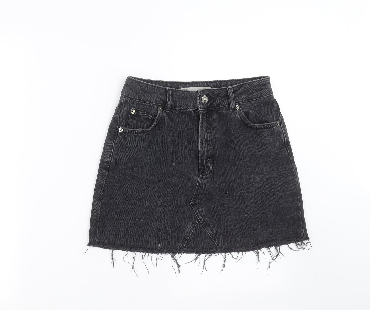 Topshop Womens Grey  Denim Mini Skirt Size 6  - Distressed hem