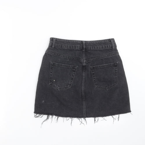 Topshop Womens Grey  Denim Mini Skirt Size 6  - Distressed hem