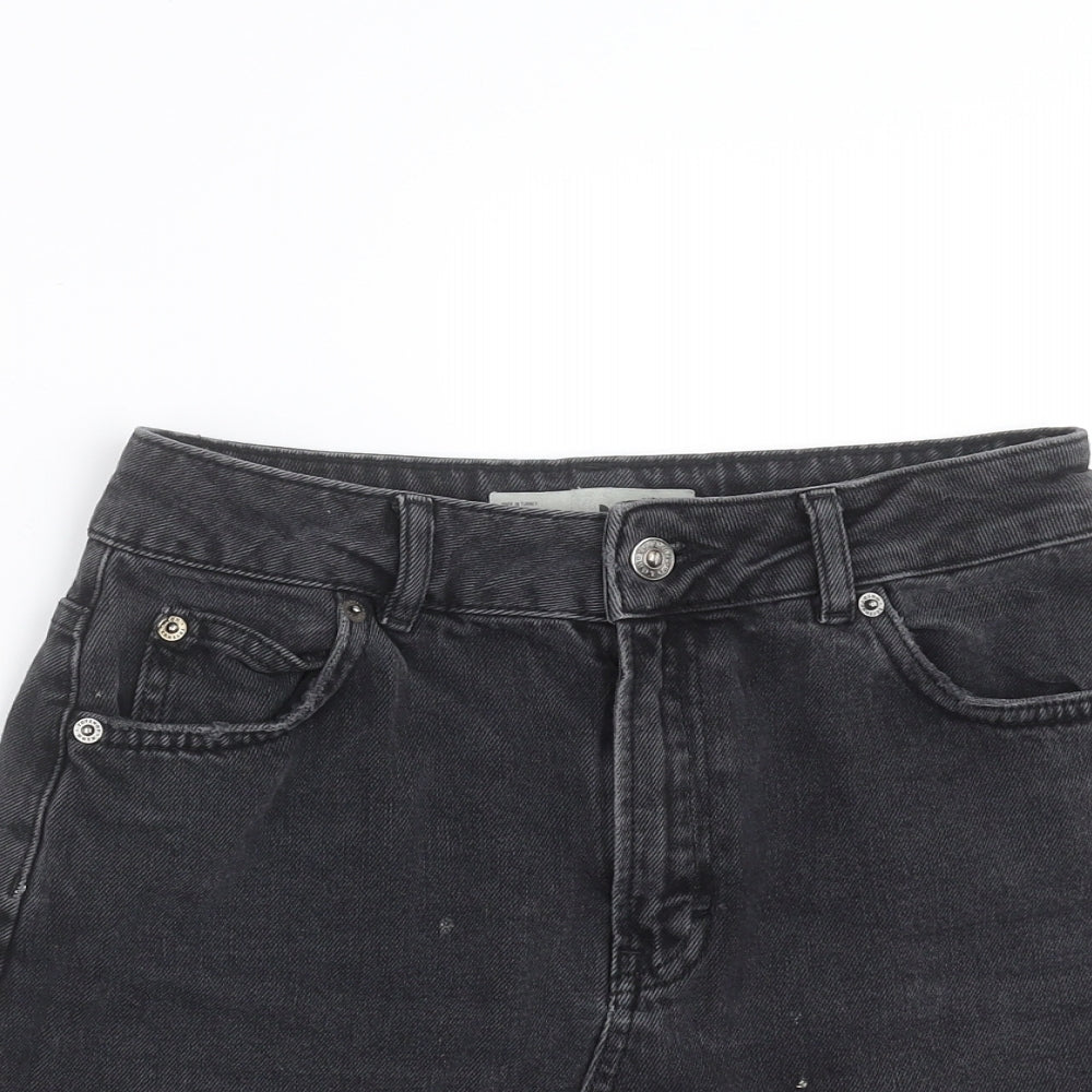 Topshop Womens Grey  Denim Mini Skirt Size 6  - Distressed hem