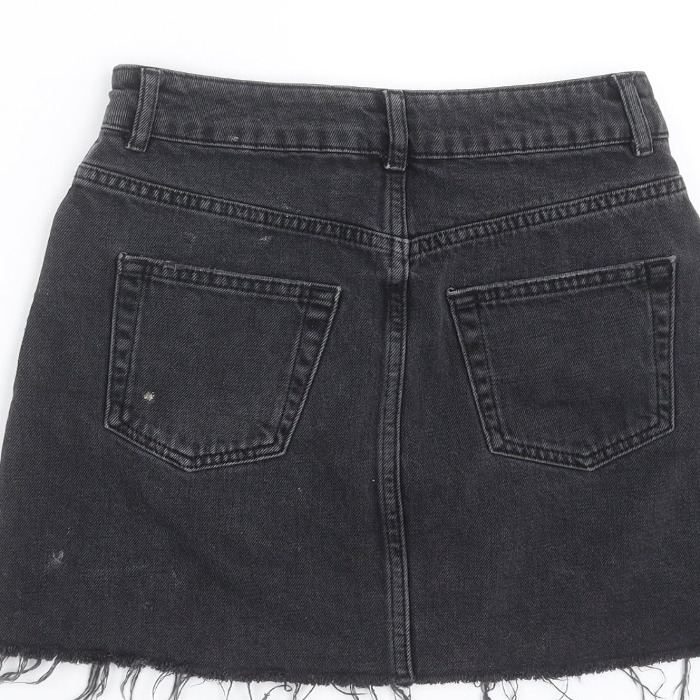 Topshop Womens Grey  Denim Mini Skirt Size 6  - Distressed hem